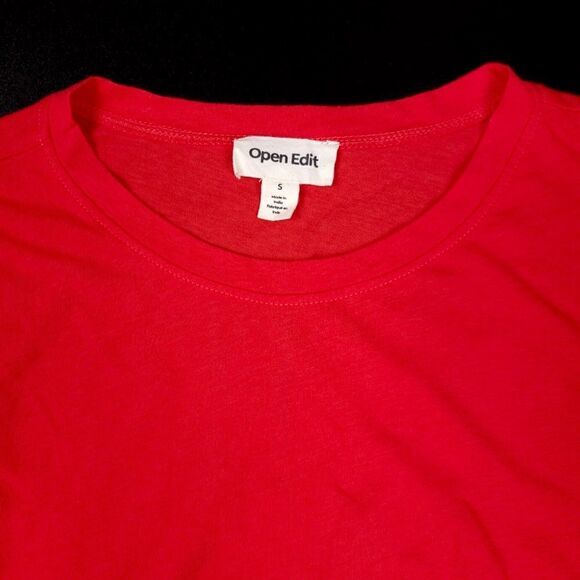 NORDSTROM Open Edit 90s Ruched Long Sleeve Crew Neck Top in Red Womens Small - Picture 3 of 7